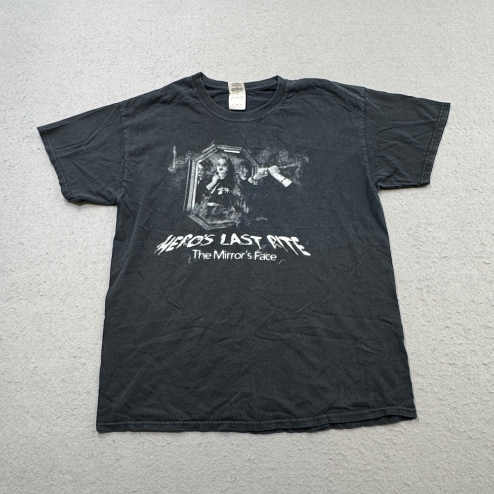 Vintage Hero's Last Rite T-Shirt Men's Large Black The Mirror's Face Music Band